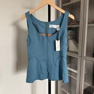 Byron Lars Sleeveless Top NEW Baby Blue Hi-Lo Structured Tan Tank Size 6
